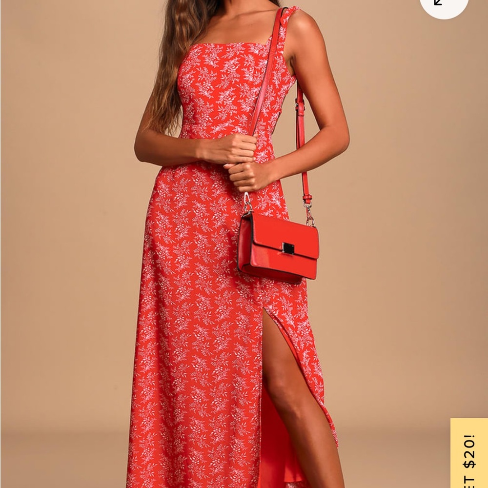 Lulus Red Print Lace-Up Backless Dress